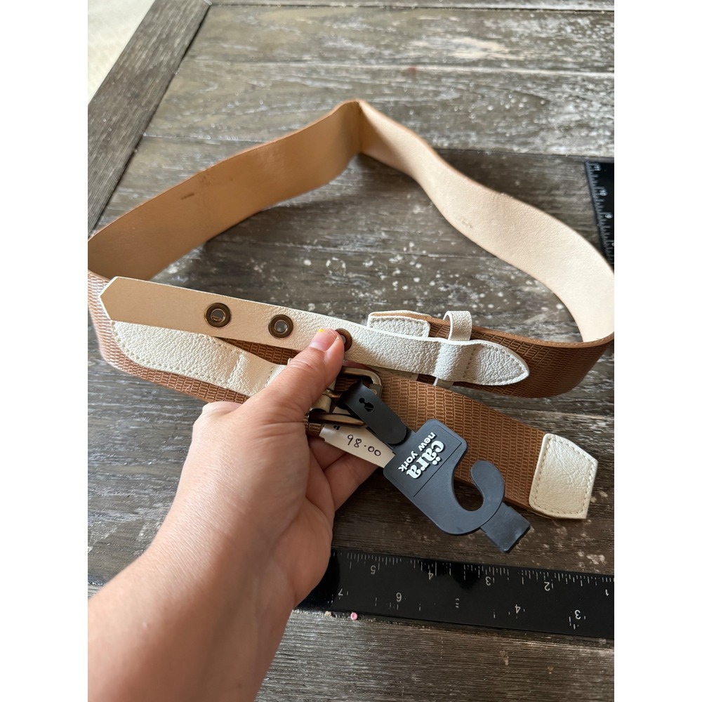 Cara New York Tan Lizard Embossed Waist Belt Cream Accents BL-11145